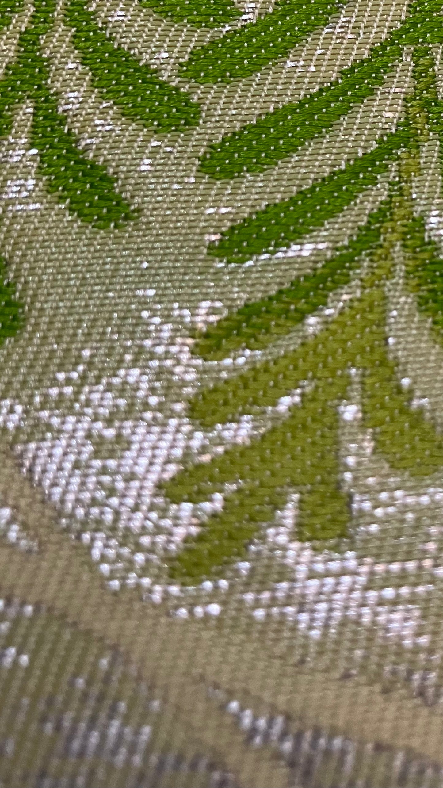 Wide Nishijin Obi sash- Green Hinoki leaves