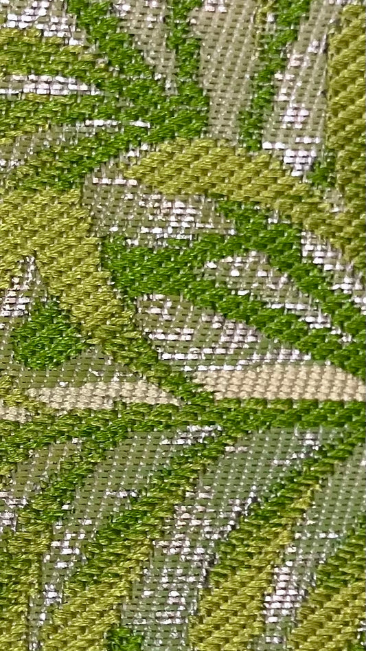 Wide Nishijin Obi sash- Green Hinoki leaves