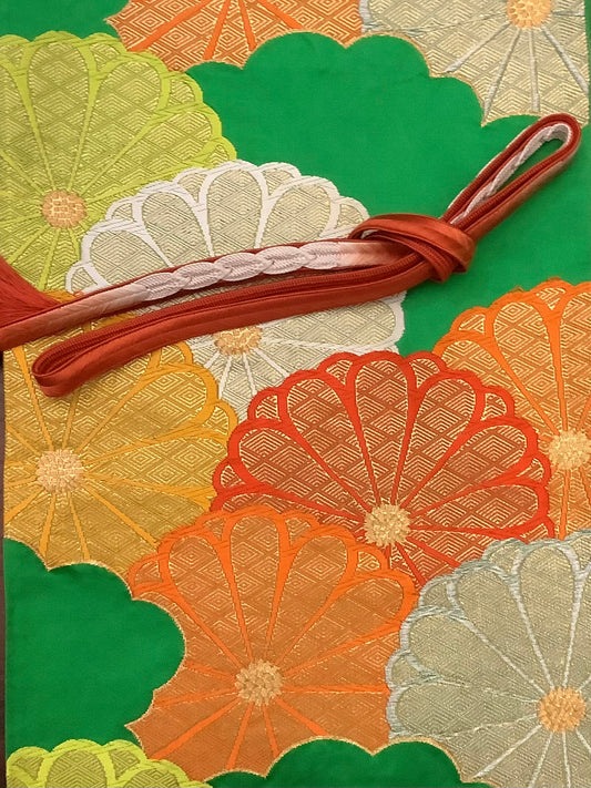 Wide Nishijin Obi sash-Goshiki Kiku Seigaiha