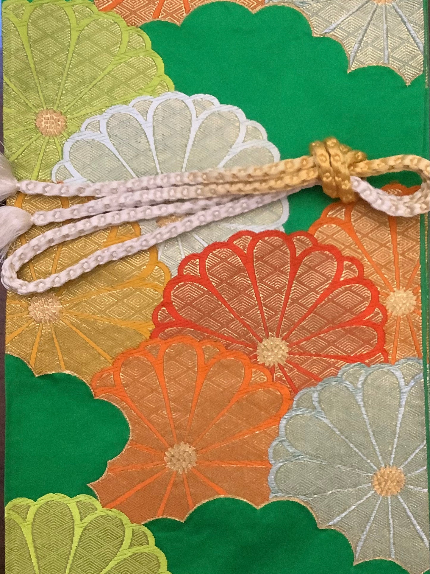 Wide Nishijin Obi sash-Goshiki Kiku Seigaiha