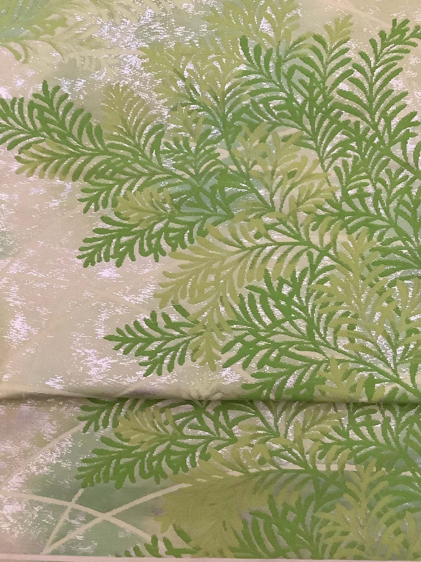 Wide Nishijin Obi sash- Green Hinoki leaves
