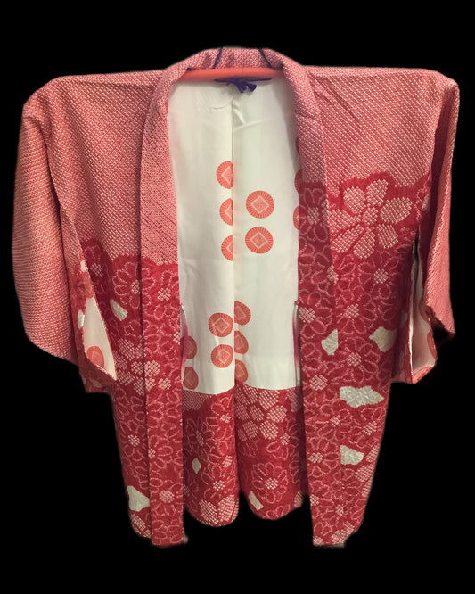 Haori Japanese tie-dye-Red flowers